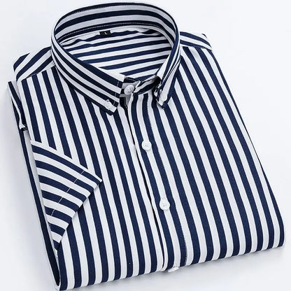 sanyamk New Summer Fashion Simple Polo Collar Vertical Stripe Korean Version Casual Business Slim Fit Trend Versatile Men's Shirt