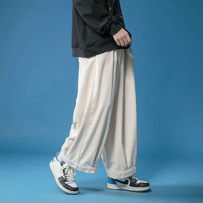 Bonsir Oversize Corduroy Pants Men Fashion Casual Wide Leg Pants Mens Japanese Streetwear Hip Hop Loose Straight Pants Mens Trousers