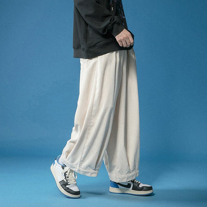 sanyamk Oversize Corduroy Pants Men Fashion Casual Wide Leg Pants Mens Japanese Streetwear Hip Hop Loose Straight Pants Mens Trousers