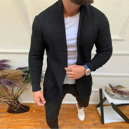 Bonsir Men Button-up Long Sweater Overcoat Mens Winter Fall Long Sleeve Knit Hooded Cardigans Coat Fashion Solid Long Knitted Jackets