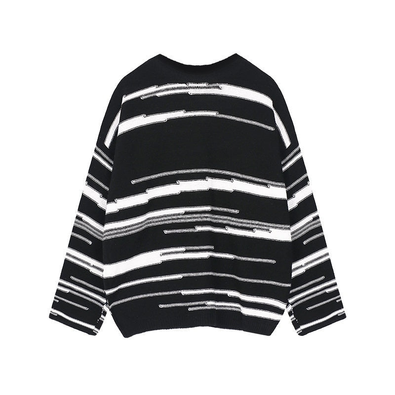 sanyamk Winter Sweater for Men Japanese Trendy Striped Knit Top Design Round Collar Long Sleeve Women Pullover Versatile Autumn