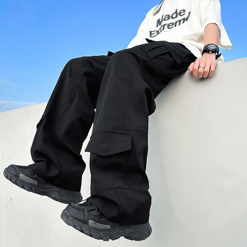 sanyamk Baggy Retro Cargo Pants Men Large Pockets Micro-flared Trousers Male Black Brown Loose Casual Streetwear Hip Hop