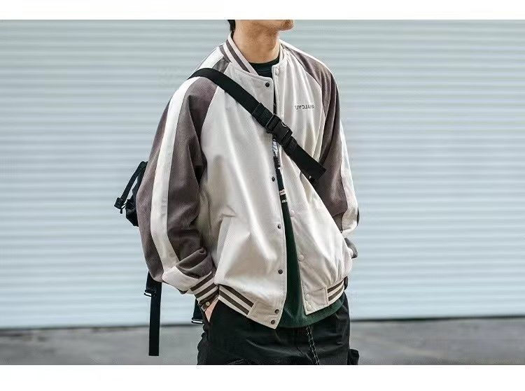 sanyamk Autumn Leaderwear Baseball Jacket Men's Fashion Retro Couple College Casual Sports Jacket Japanese Stand Collar Aviator Coats