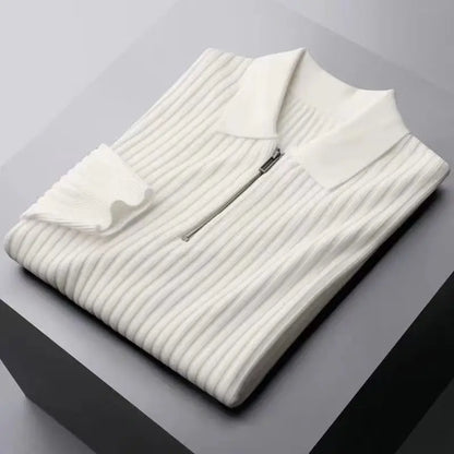 sanyamk Men's Autumn Winter Fashion Casual Solid Color Pullover POLO Neck Half Zip Versatile Long Sleeve Slim Fit Sweater Knitted Tops