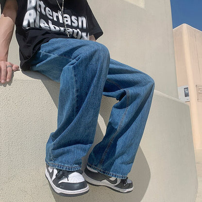 Bonsir Summer New Straight Casual Jeans Men Fashion Solid Loose Jean Pants Neutral Streetwear All-match Mopping Wide-leg Trousers