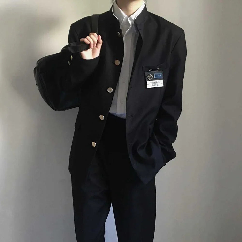 sanyamk Japanese College Uniform Jacket Stand-up Collar Suit Jacket Top Men's Spring Summer College Wind Trend Men Coat School Uniform