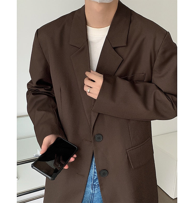 sanyamk Stylish New Autumn Winter Men Blazer High Quality Leisure Style Loose Male All-match Simple Chic Casual Single Breasted Suits