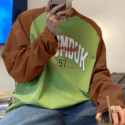 sanyamk  -  New Men's Clothing Hot Sale Contrast Printed Pattern T-shirts Fashion Well Fitting Male Long Sleeved Camiseta S-5XL 2024
