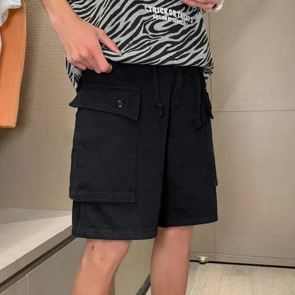 Bonsir American Vintage High Street Summer Men's Clothing Loose Casual Oversized Fashion Trend Straight Solid Color Cargo Shorts