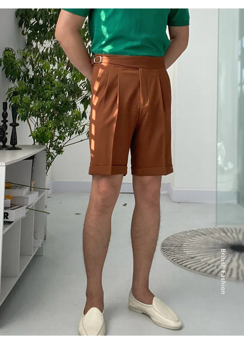 Bonsir Summer Men Shorts Fashion Color Naples High Waist Straight Shorts Solid Color Capri Pants Retro Casual Pants Men Clothing