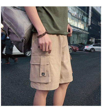 Bonsir Oversize Casual Shorts Men's Thin Street Trend Big Pocket Overalls Sports Loose Straight Pants Printed Letters Summer Clothes