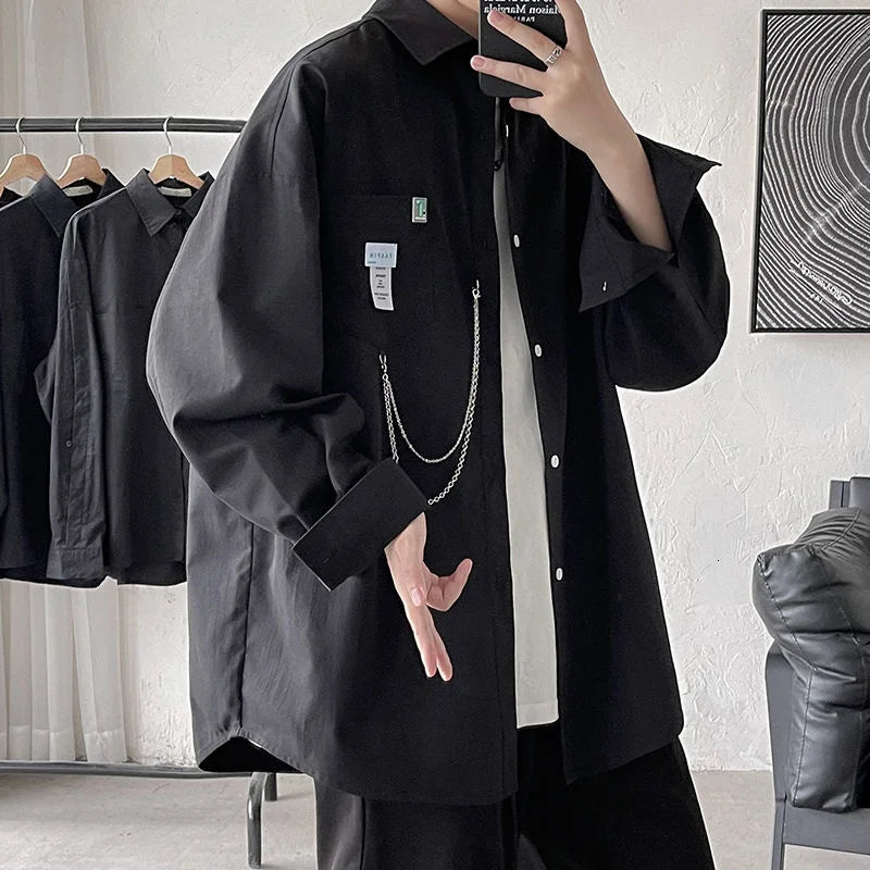 sanyamk Summer Men'S Short-Sleeved Shirt Oversized Korean Version Of The Top Chain Pendant Harajuku Streetwear Men'S Shirt Men