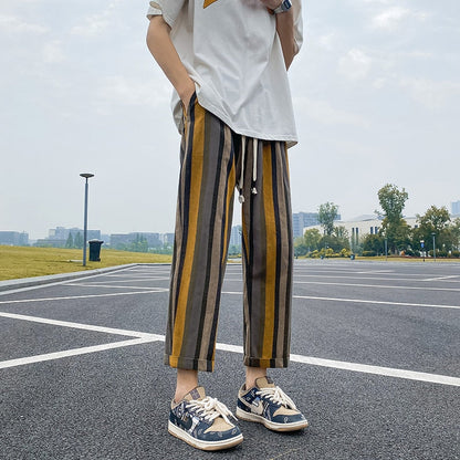 sanyamk Summer Casual Pants Men Fashion Retro Straight Pants Men Streetwear Hip-hop Loose Striped Pants Mens Trousers Large Size M-5XL