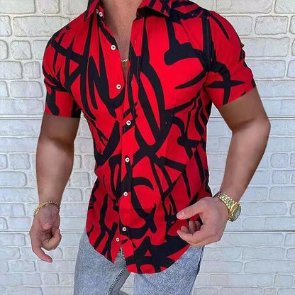 sanyamk Summer New Fashion Street Style Fashion Printing Casual Shirt Men Short Sleeve Polo-neck Cardigan Tops Homme Loose Casual Blouse