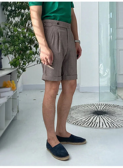 Bonsir Summer Men Shorts Fashion Color Naples High Waist Straight Shorts Solid Color Capri Pants Retro Casual Pants Men Clothing