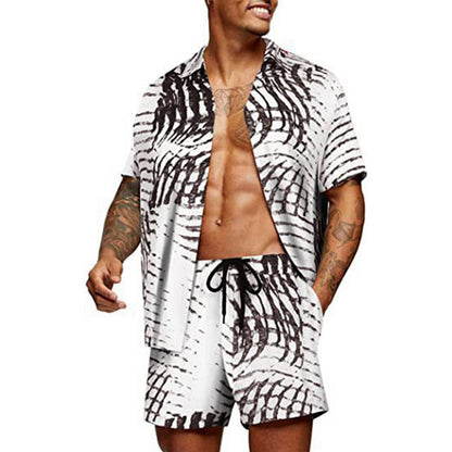 sanyamk Vintage Striped Print Shirts Mens Two Piece Sets Summer Short Sleeve Beach Shirt And Loose Shorts Men Suits Fashion Streetwear