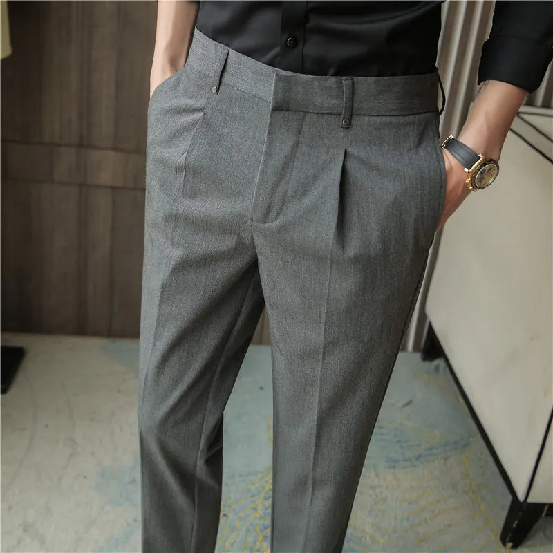 sanyamk Summer Business Dress Pants Men Ankle Length Casual Suit Pants Slim Fit Wedding Party Office Social Trousers Men Clothing