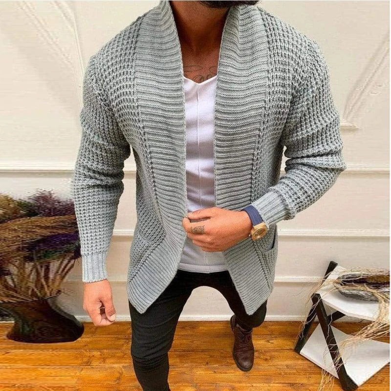 Bonsir Men Button-up Long Sweater Overcoat Mens Winter Fall Long Sleeve Knit Hooded Cardigans Coat Fashion Solid Long Knitted Jackets