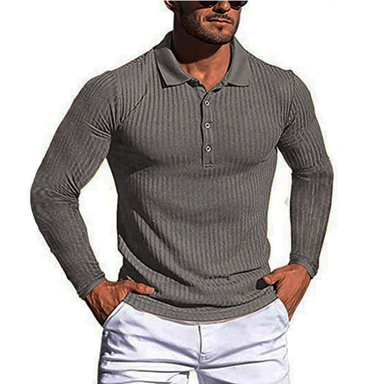 sanyamk New Polo Men Solid Stripe Fitness Outdoor Elasticity Long Sleeve Polo Shirts for Men Fashion Stand Collar Mens Shirts