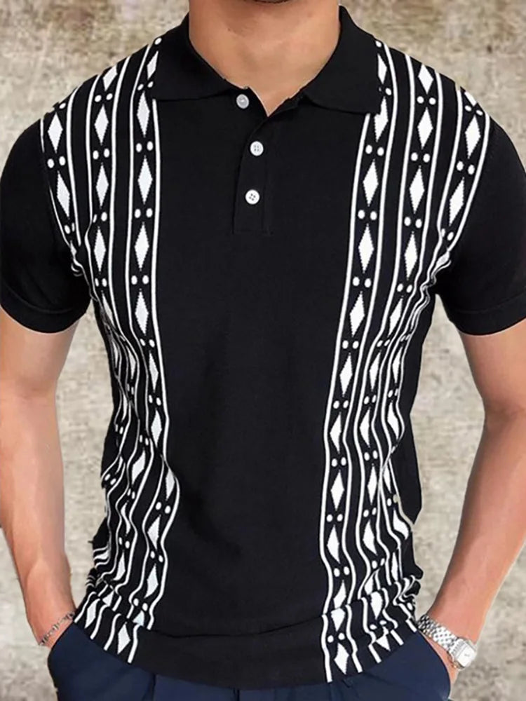 sanyamk Summer 2024 Patchwork Zip Print Lapel Polo Shirts Casual Male Streetwear Short Sleeve Outdoor Cool Pullover Tops Large Size XXXL