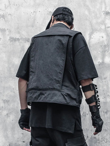 sanyamk Techwear Black Cargo Biker Vest Without Sleeve Tank Tops Men Sleeveless Top Men  Clothing Japanese Streetwear Hip Hop