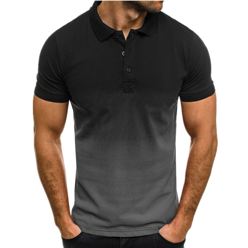 sanyamk New Casual Fashion Slim Gradient Print Short Sleeve Lapel Shirt Men's POLO Shirt