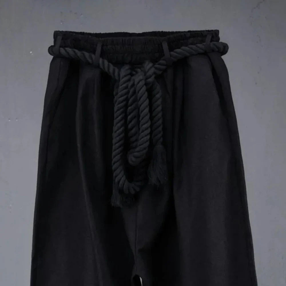 Bonsir Men Summer Black Linen Harem Pants Nightclub Stage Baggy Trousers With Rope Belt Mens Gothic Punk Hip Hop Joggers Street Wear