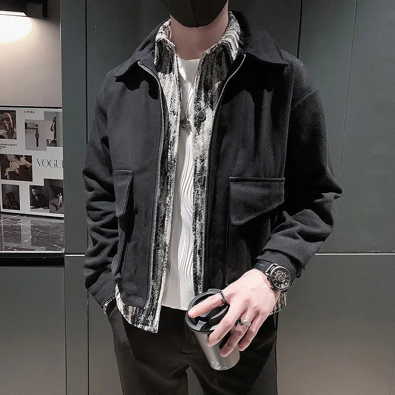 sanyamk Fake Two Denim Stitching Mens Bomber Jacket Spring Casual Lapel Windbreaker Hip Hop Streetwear Jacket Coat Outwear Men Clothessanyamk