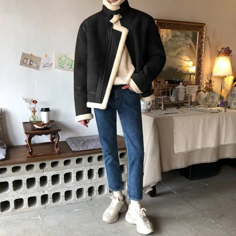 sanyamk Winter Men Faux Fur Jacket Male Fashion Loose Warm Coat New Male Streetwear Thicken Outwear Overcoat Oversize Clothing T185