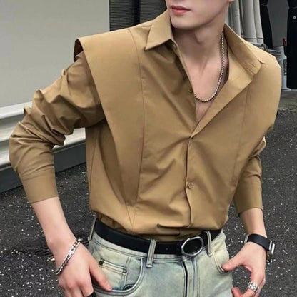 Bonsir 2024 New Fashion Square Neck Simple Trendy Solid Color Shirt High Quality Casual Street Party Long Sleeve Top Mens Clothing