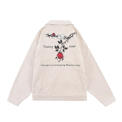 sanyamk Retro Harajuku Letter Floral Embroidery Thick Winter Clothes Men's High Street Solid Color Lapel Oversized Windbreaker Jackets