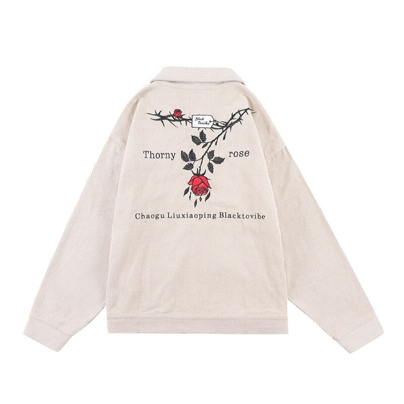 Bonsir Retro Harajuku Letter Floral Embroidery Thick Winter Clothes Men's High Street Solid Color Lapel Oversized Windbreaker Jackets