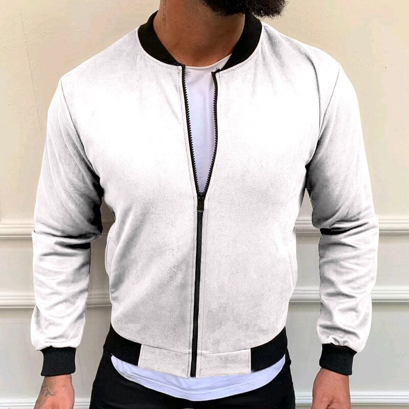 Bonsir Spring Casual Loose Solid Crew Neck Zip-up Jackets Men Autumn Long Sleeve Cardigans Coat For Mens Streetwear Fashion Outerwear