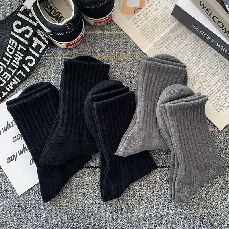 sanyamk New 5 Pairs Cool Men Black White Warm Socks Set Autumn Winter Male Solid Color Sport Short Socks For Men