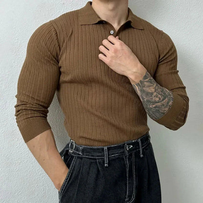 sanyamk Mens Shaping Casual Long Sleeve Sweater 2024 New Genderless Fashion Youth Trend Slim Solid Color Long Sleeve Polo Shirt Unisex