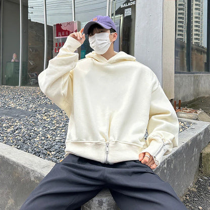 Bonsir Solid Hoodies Men American Style Simple Unique High Street Baggy All-match Stylish Leisure Prevalent Hip Hop Handsome Outdoor