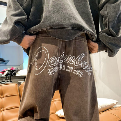sanyamk  High Street Letter Men's Denim Pants Straight Leg Fashion Jeans Hip Hop Male Brand Gothic Vintage Trousers