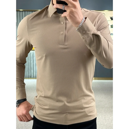 Bonsir Autumn Spring Lapel Solid Long-sleeved T-shirt Fashion Simple Handsome Casual Loose Polo Shirts Men Tops Male Clothes