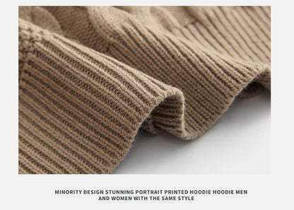 Bonsir Sweater Men Winter New Japanese Bear Embroidery Pocket Knit Pullovers  Woman Vintage Hip Hop Streetwear Oversized Sweater