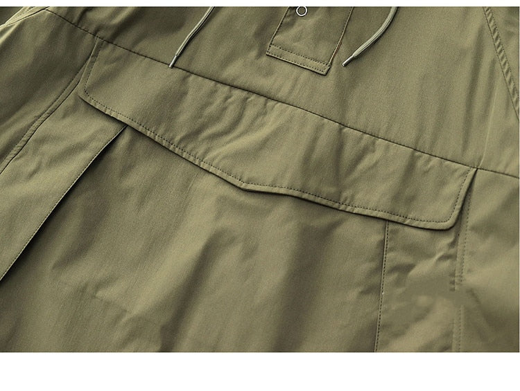 sanyamk Autumn Trekking Hooded Work Jacket Men's Windproof New Loose Half Zipper Stormsuit Outdoor Camping Hiking Riding Coat Tooling