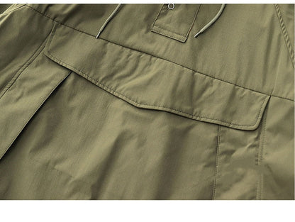sanyamk Autumn Trekking Hooded Work Jacket Men's Windproof New Loose Half Zipper Stormsuit Outdoor Camping Hiking Riding Coat Tooling