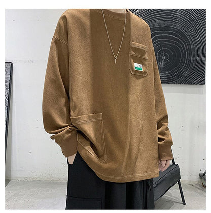 sanyamk Y2k Corduroy Pockets Graphic T Shirts Long Sleeve 2022 Harajuku Streetwear Hip Hop Oversized T-shirts Funny Black Tee