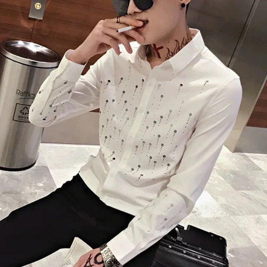 sanyamk Spring Autumn Casual Fashion Trend Personality Printing Blouse Hombre Long Sleeve Harajuku Y2K Long Sleeve Cardigan Shirt Top