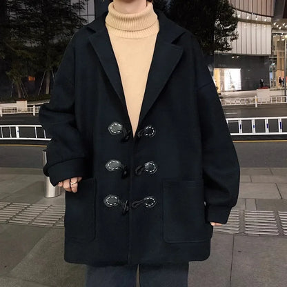 sanyamk Men Korean Fashion Winter Jacket Coats Wool Coat Mens Oversized Harajuku Overcoat Male Japanese Streetwear Jackets