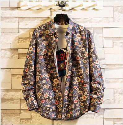 sanyamk Floral Print Long Sleeve Shirts Spring Summer Mens Casual Slim Cardigan Lapel Beach Shirt Fashion Versatile Top Streetwear Male