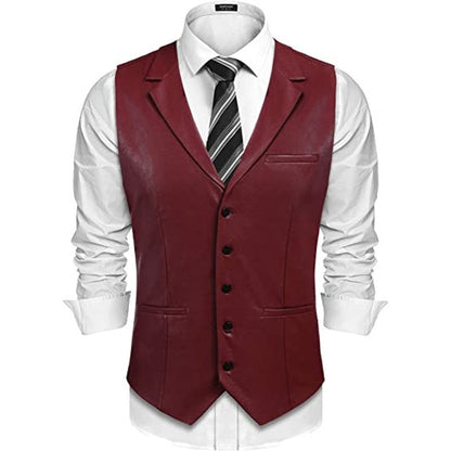 sanyamk Cowboy Leather Waistcoats Men Vintage Lapel Single Breasted PU Vest Coats Men's Clothing Fashion Button Sleeveless Jackets Fall