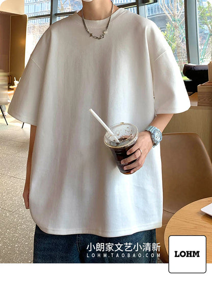 sanyamk  -   2024 Summer New Mens Casual Waffle Tshirt Round Neck Short Sleeve Solid Men Breathable Tshirts Loose Harajuku Tops Tees D199