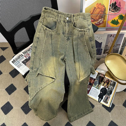 sanyamk Spring Men and Women Trendy Street Personalized Washed Straight leg Jeans Couple Loose Wide Leg Floor Raging Casual Pants