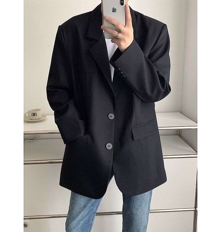 sanyamk Stylish New Autumn Winter Men Blazer High Quality Leisure Style Loose Male All-match Simple Chic Casual Single Breasted Suits