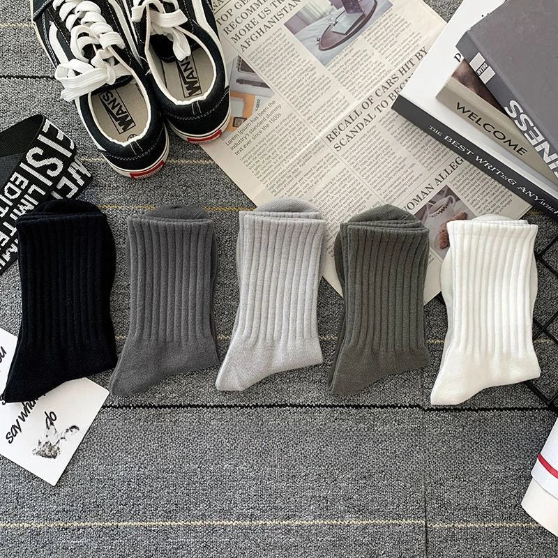 sanyamk New 5 Pairs Cool Men Black White Warm Socks Set Autumn Winter Male Solid Color Sport Short Socks For Men